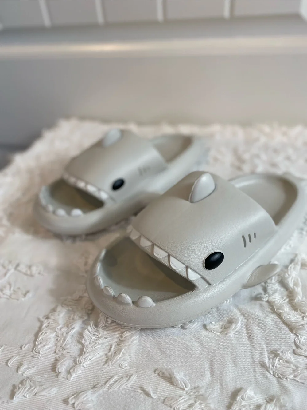 New!  Light Gray Shark Slide Sandals for Kids